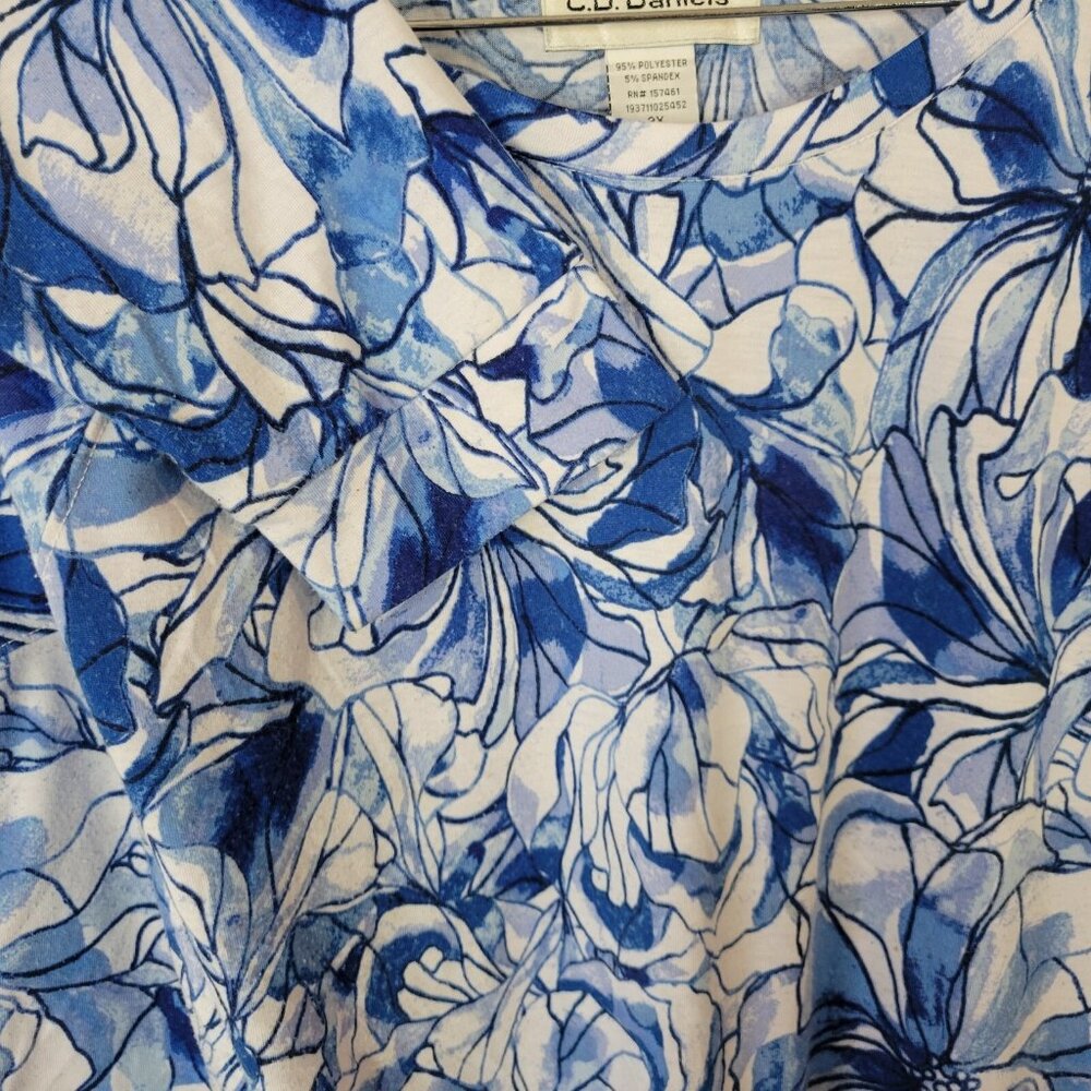 CD Daniels Womens Top 3X Plus Tunic Long Sleeve Blue Floral Poly Blend FLO271E - Picture 5 of 9